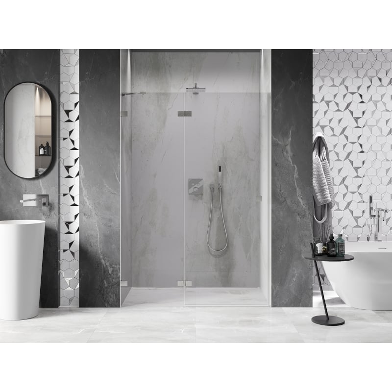 Mexen Lunar Duschpendeltür links 135 cm, transparent, gebürsteter Nickel - 834-135-000-97-00-L