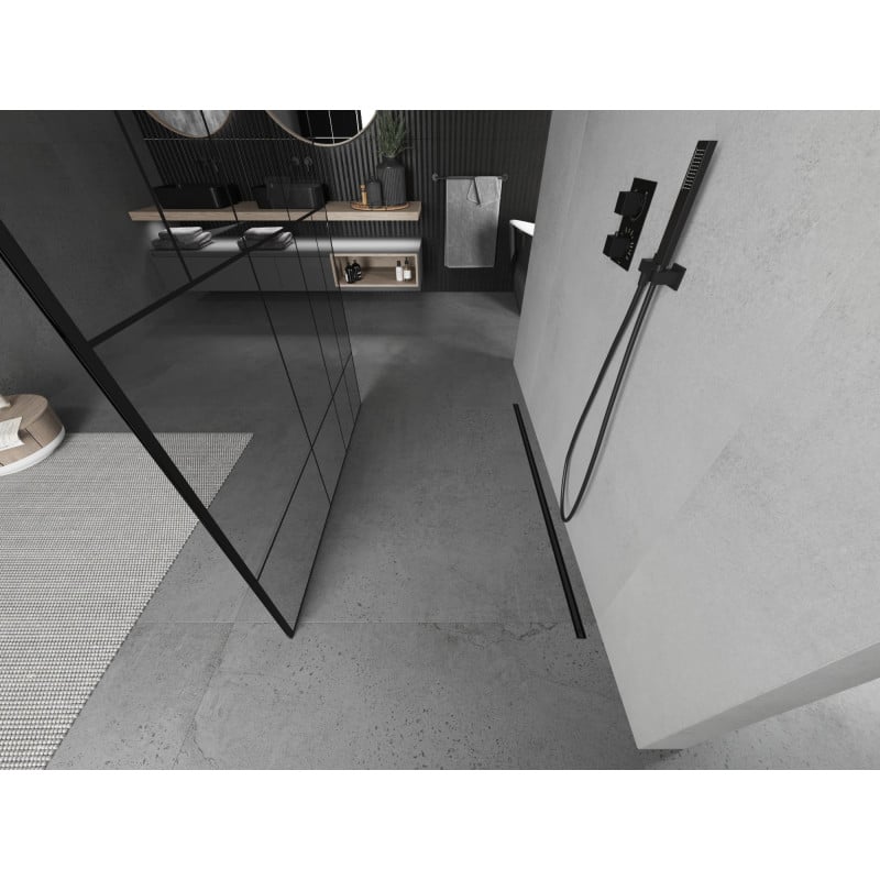 Mexen Kioto freistehende Duschwand 110 x 200 cm, schwarzes Muster 8 mm, schwarz - 800-110-002-70-78