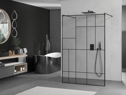 Mexen Kioto freistehende Duschwand 140 x 200 cm, schwarzes Muster 8 mm, schwarz - 800-140-002-70-78
