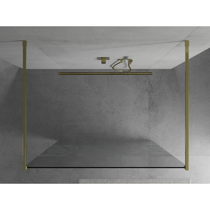 Mexen Kioto freistehende Duschwand 100 x 200 cm, weißes Muster 8 mm, gold - 800-100-002-50-85