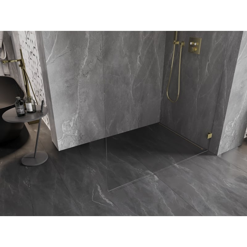 Mexen Lunar L Duschwand Walk-in rechts 80 x 200 cm, transparent 8 mm, gold - 830L-080-000-50-00-P