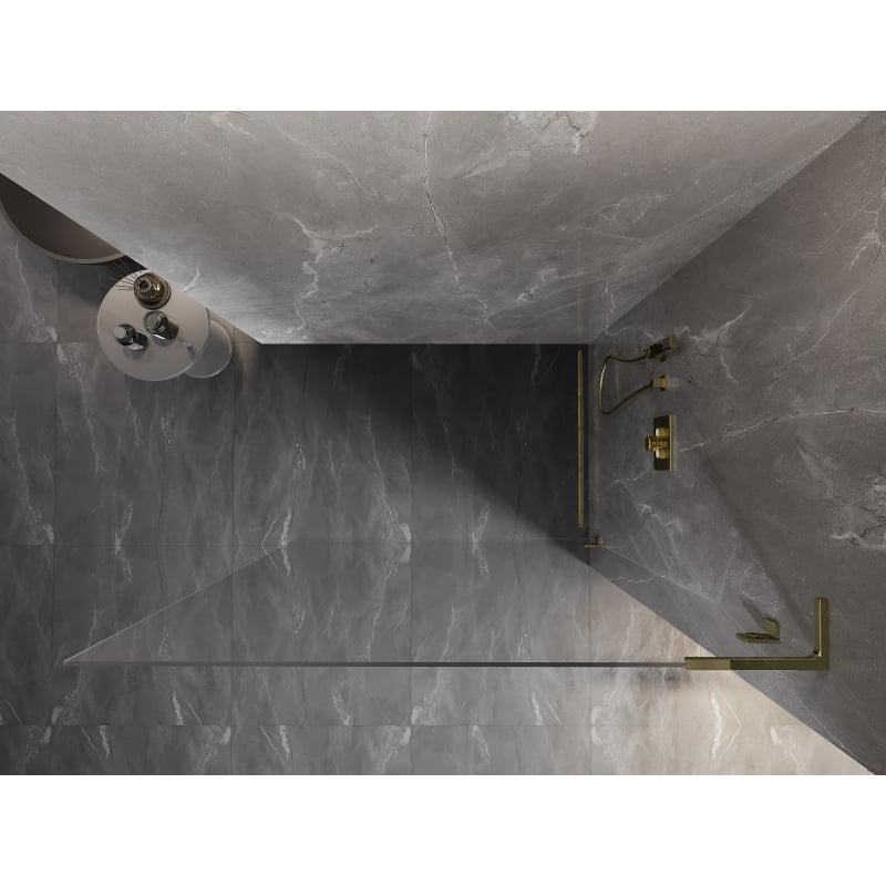 Mexen Lunar L Duschwand Walk-in rechts 80 x 200 cm, transparent 8 mm, gold - 830L-080-000-50-00-P