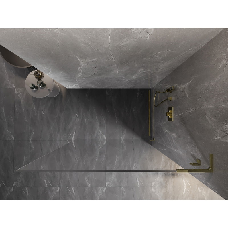 Mexen Lunar L Duschwand Walk-in rechts 100 x 200 cm, transparent 8 mm, gold - 830L-100-000-50-00-P