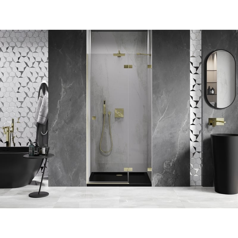 Mexen Lunar Duschtür schwenkbar rechts 90 cm, transparent, gold gebürstet - 834-090-000-55-00-P