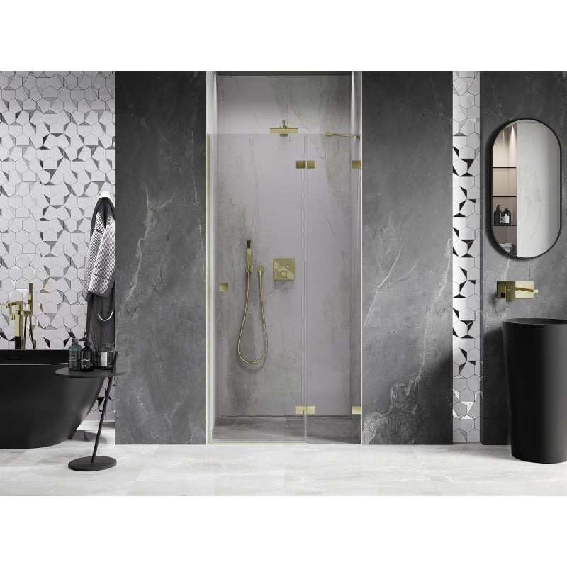Mexen Lunar Duschdrehtür rechtsseitig 115 cm, transparent, gebürstetes Gold - 834-115-000-55-00-P