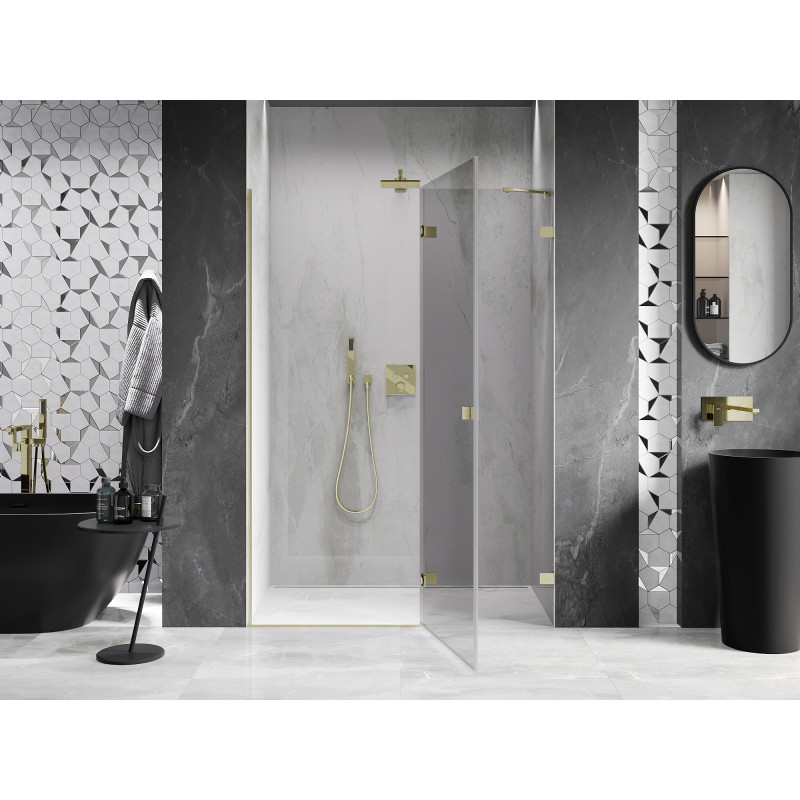 Mexen Lunar Duschdrehtür rechts 130 cm, transparent, gebürstet gold - 834-130-000-55-00-P