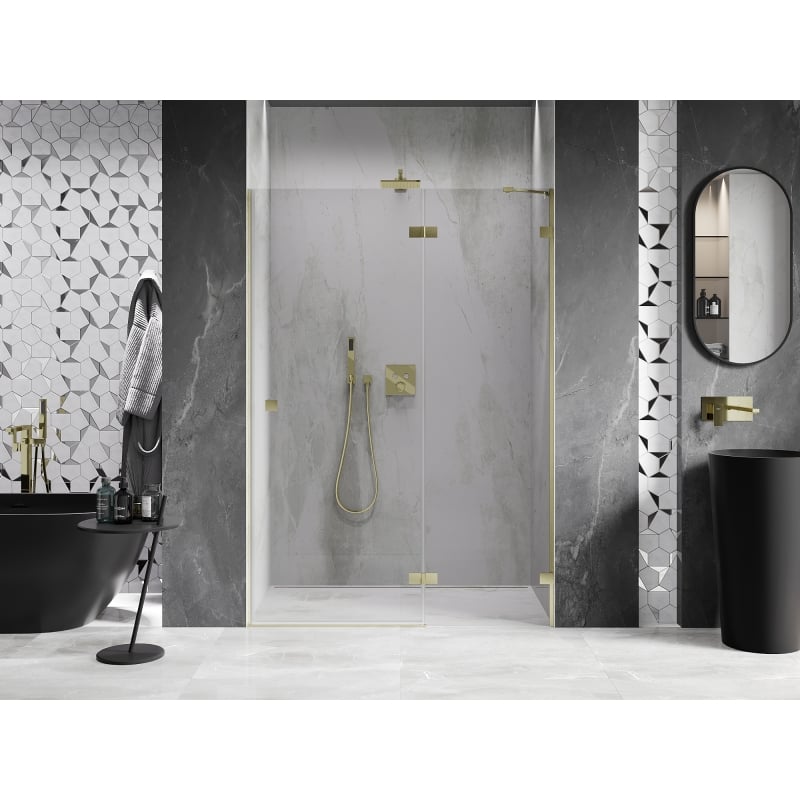 Mexen Lunar Duschdrehtür rechts 135 cm, transparent, gebürstetes Gold - 834-135-000-55-00-P