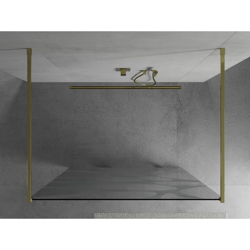Mexen Kioto Freistehende Duschwand 100 x 200 cm, weiße Welle 8 mm, gold - 800-100-002-50-97