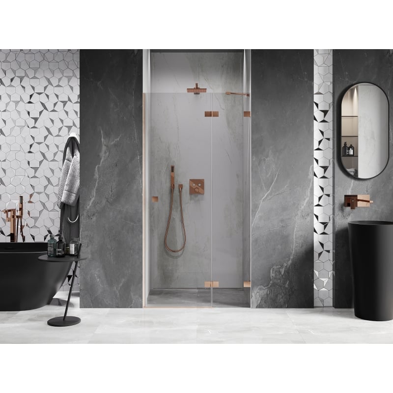 Mexen Lunar Duschdrehtür rechts 85 cm, transparent, gebürstetes Kupfer - 834-085-000-65-00-P