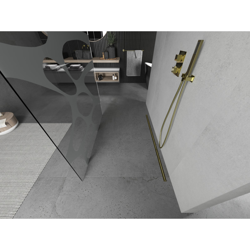 Mexen Kioto Freistehende Duschwand 140 x 200 cm, weiße Welle 8 mm, gold - 800-140-002-50-97