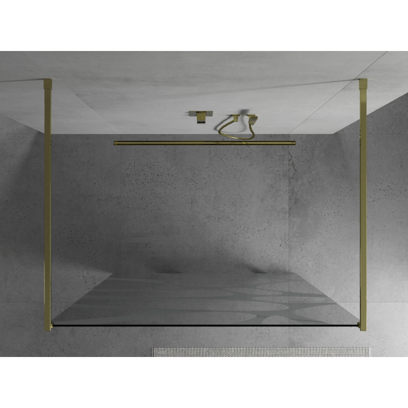 Mexen Kioto Freistehende Duschwand 140 x 200 cm, weiße Welle 8 mm, gold - 800-140-002-50-97