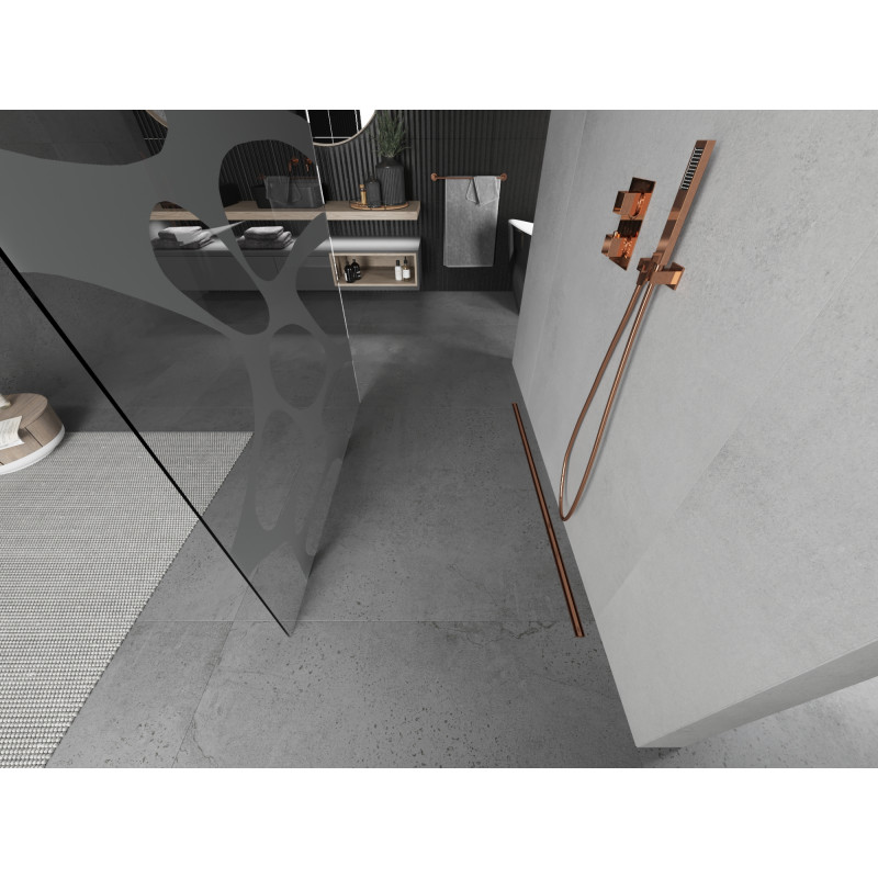 Mexen Kioto Freistehende Duschwand 100 x 200 cm, weiße Welle 8 mm, Roségold - 800-100-002-60-97