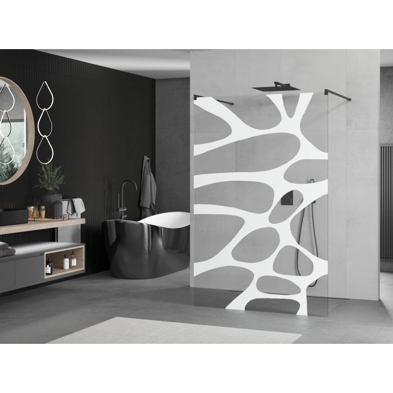 Mexen Kioto freistehende Duschwand 140 x 200 cm, weiße Welle 8 mm, schwarz - 800-140-002-70-97
