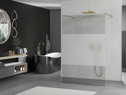 Mexen Kioto freistehende Duschwand 140 x 200 cm, transparent/frost 8 mm, gold - 800-140-002-50-35