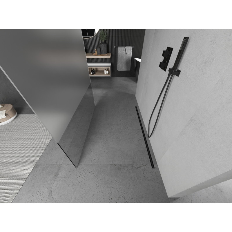 Mexen Kioto freistehende Duschwand 140 x 200 cm, transparent/matt 8 mm, schwarz - 800-140-002-70-35