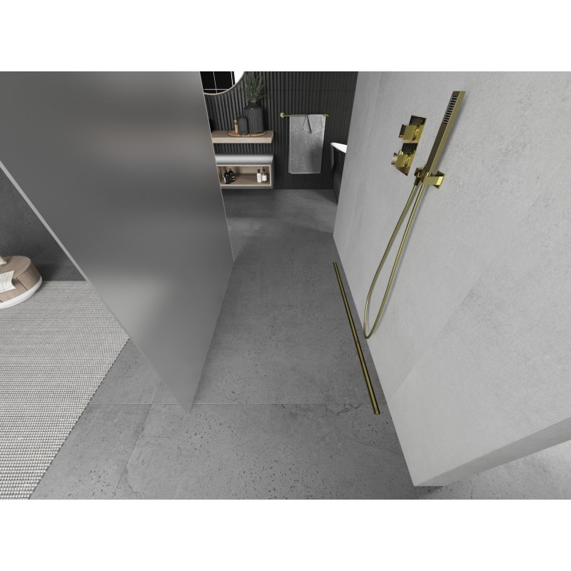 Mexen Kioto Freistehende Duschwand 110 x 200 cm, 8 mm mattiert, gold - 800-110-002-50-30