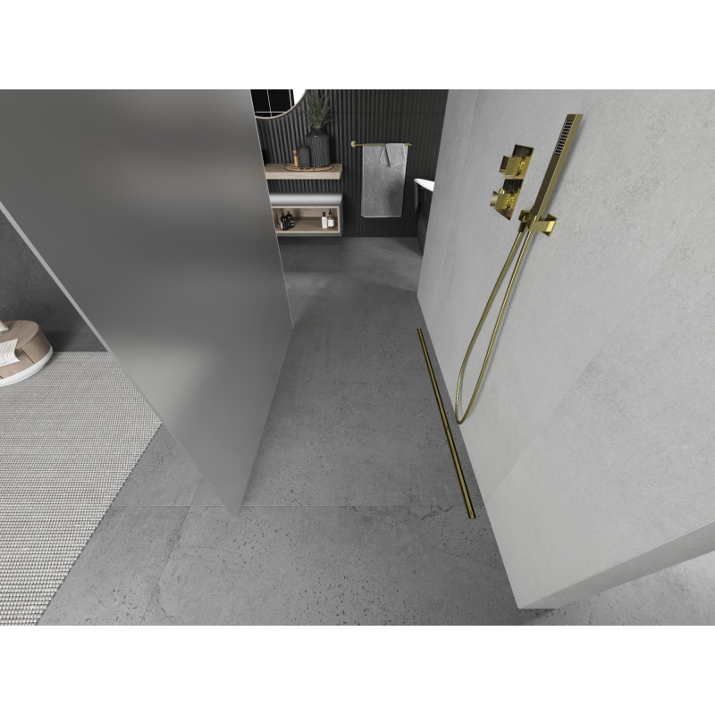 Mexen Kioto Freistehende Duschwand 110 x 200 cm, satiniert 8 mm, gold - 800-110-002-50-30