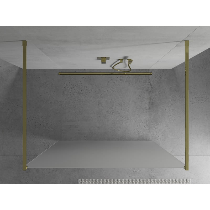 Mexen Kioto freistehende Duschwand 100 x 200 cm, matt 8 mm, gold - 800-100-002-50-30