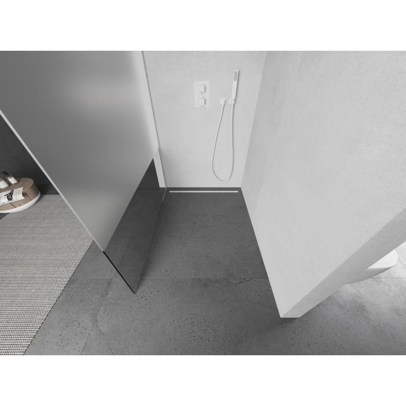 Mexen Kioto Duschwand Walk-in 100 x 200 cm, transparent/mattiert 8 mm, weiß - 800-100-101-20-35