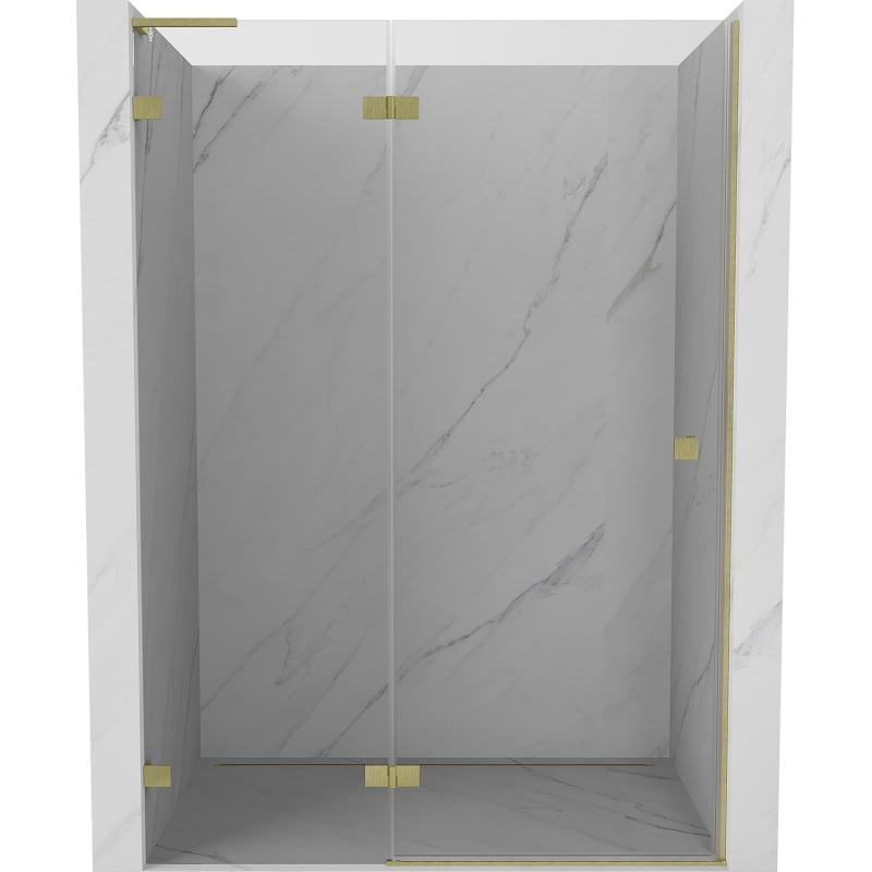 Mexen Lunar L Duschttür links öffnend 135 cm, transparent, gebürstetes Gold - 834L-135-000-55-00-L