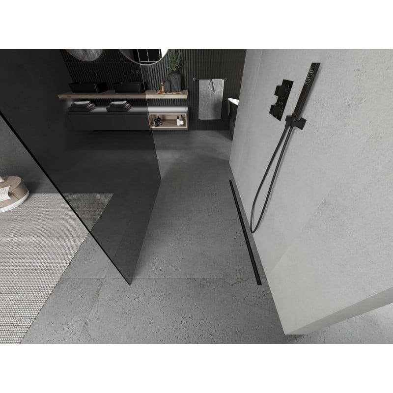 Mexen Kioto freistehende Duschwand 100 x 200 cm, Grafit 8 mm, schwarz - 800-100-002-70-40