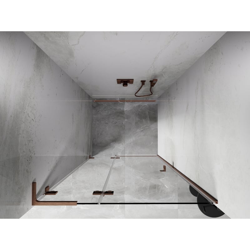 Mexen Lunar L Duschwand links 110 cm, transparent, gebürstetes Kupfer - 834L-110-000-65-00-L