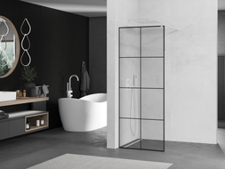 Mexen Kioto Duschwand Walk-in 70 x 200 cm, schwarzes Gitter 8 mm, weiß - 800-070-101-20-77
