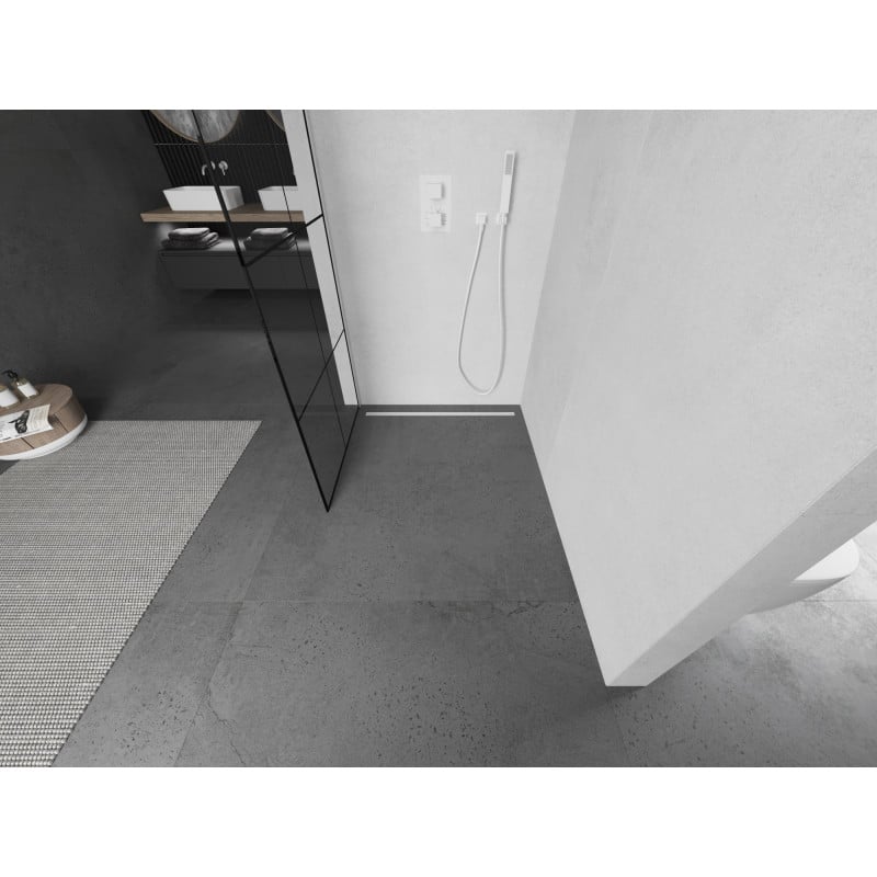 Mexen Kioto Duschwand Walk-in 70 x 200 cm, schwarzes Gitter 8 mm, weiß - 800-070-101-20-77