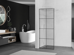 Mexen Kioto Duschwand Walk-in 80 x 200 cm, schwarzes Gitter 8 mm, weiß - 800-080-101-20-77