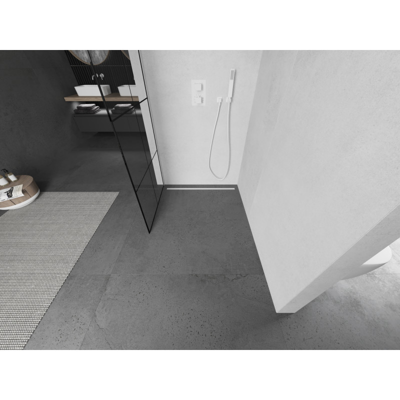 Mexen Kioto Duschrückwand Walk-in 90 x 200 cm, schwarzes Gitter 8 mm, weiß - 800-090-101-20-77
