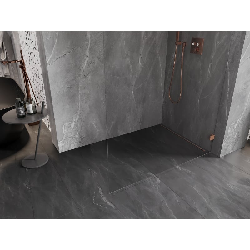 Mexen Lunar L Duschwand Walk-in rechts 70 x 200 cm, transparent 8 mm, gebürstetes Kupfer - 830L-070-000-65-00-P