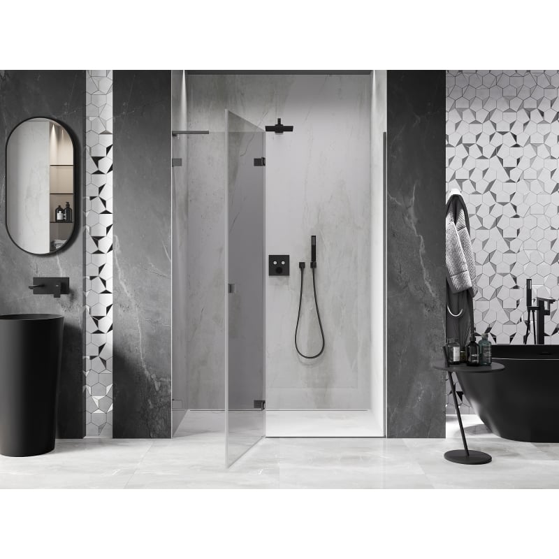 Mexen Lunar L Linksdrehende Duschtür 140 cm, transparent, gebürstetes Kanonenmetallgrau - 834L-140-000-66-00-L