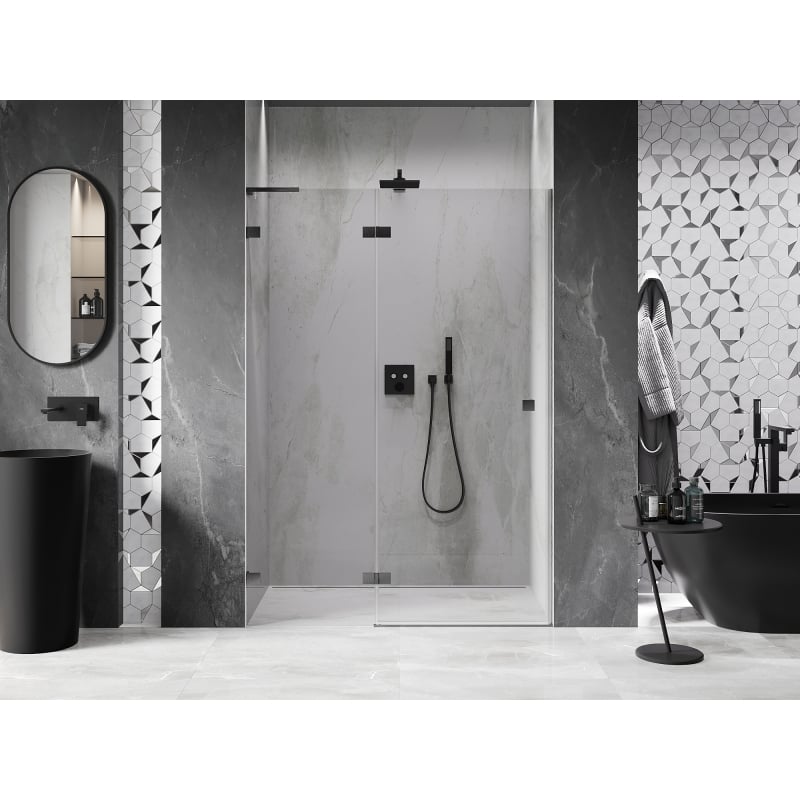 Mexen Lunar L Linksdrehende Duschtür 140 cm, transparent, gebürstetes Kanonenmetallgrau - 834L-140-000-66-00-L