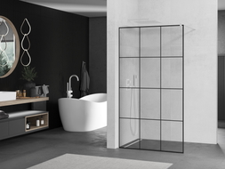 Mexen Kioto Duschwand Walk-in 110 x 200 cm, schwarzes Gitter 8 mm, weiß - 800-110-101-20-77
