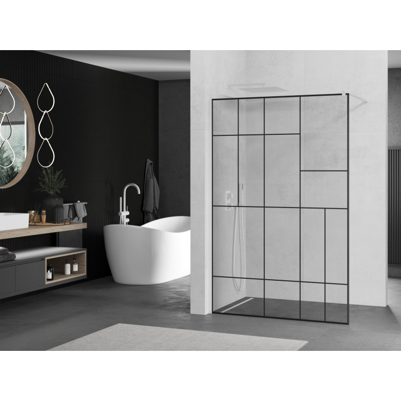 Mexen Kioto Duschwand Walk-in 80 x 200 cm, schwarzes Muster 8 mm, weiß - 800-080-101-20-78