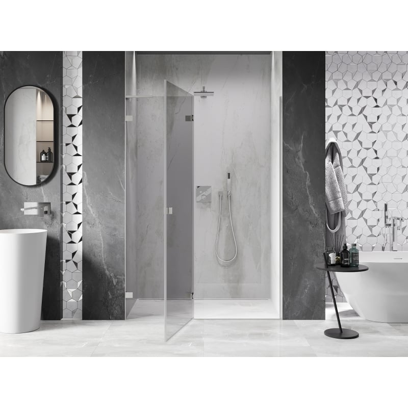 Mexen Lunar L Duschpendeltür links 140 cm, transparent, gebürstetes Nickel - 834L-140-000-97-00-L