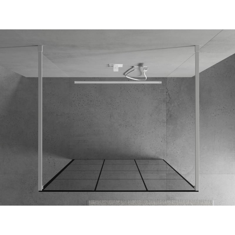 Mexen Kioto Freistehende Duschwand 120 x 200 cm, Schwarzes Gitter 8 mm, Weiß - 800-120-002-20-77