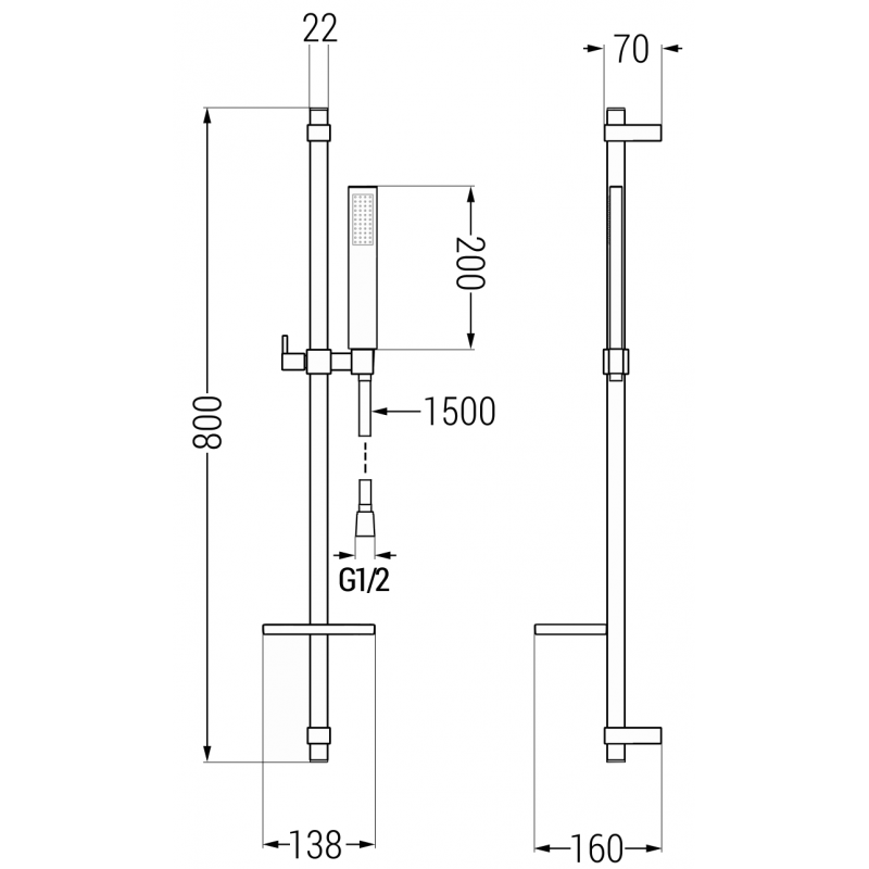 Mexen DQ00 verschiebbares Duschset, schwarz - 785004581-70
