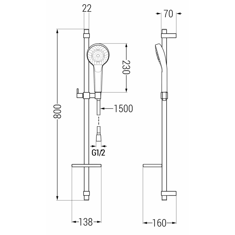Mexen DQ05 verschiebbares Duschset, Chrom - 785054581-00
