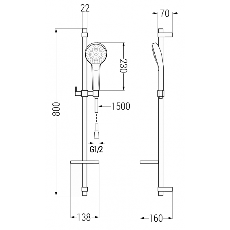 Mexen DQ05 verschiebbares Duschset, Gold - 785054581-50
