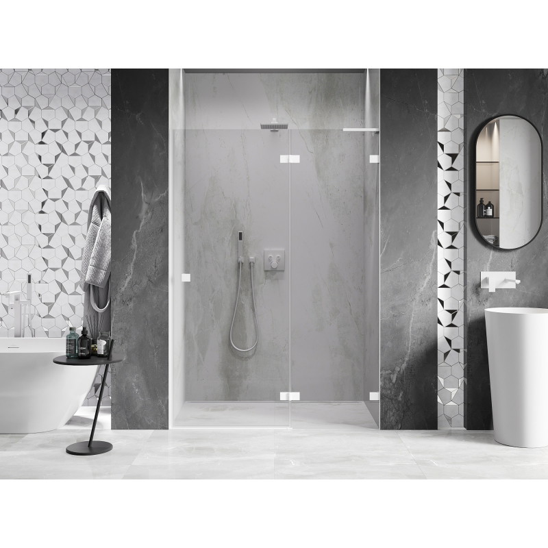 Mexen Lunar L Duschdrehtür rechts 135 cm, transparent, weiß - 834L-135-000-20-00-P
