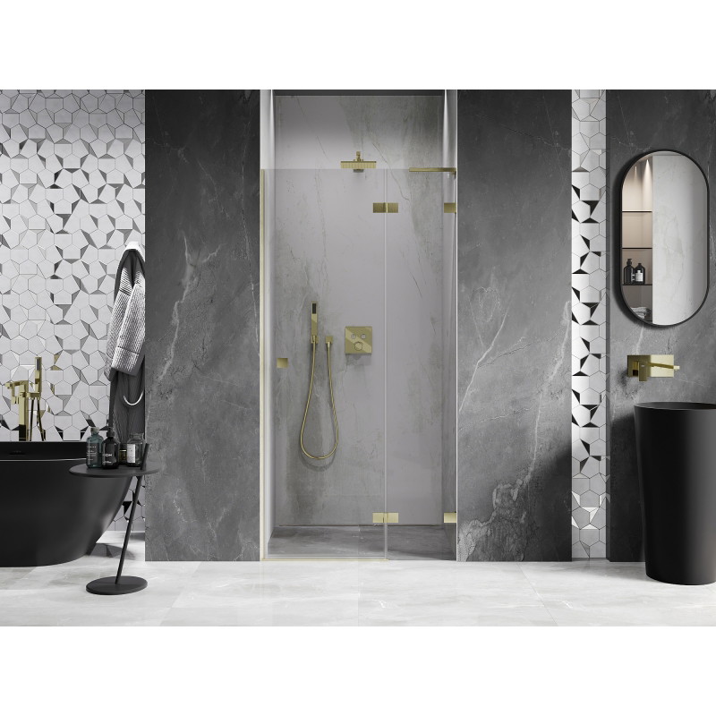 Mexen Lunar L Duschabtrennung, rechts öffnend, 70 cm, transparent, gebürstetes Gold - 834L-070-000-55-00-P