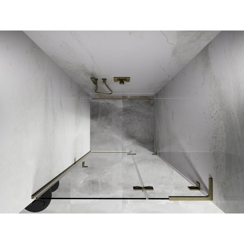Mexen Lunar L Duschabtrennung, rechts öffnend, 70 cm, transparent, gebürstetes Gold - 834L-070-000-55-00-P