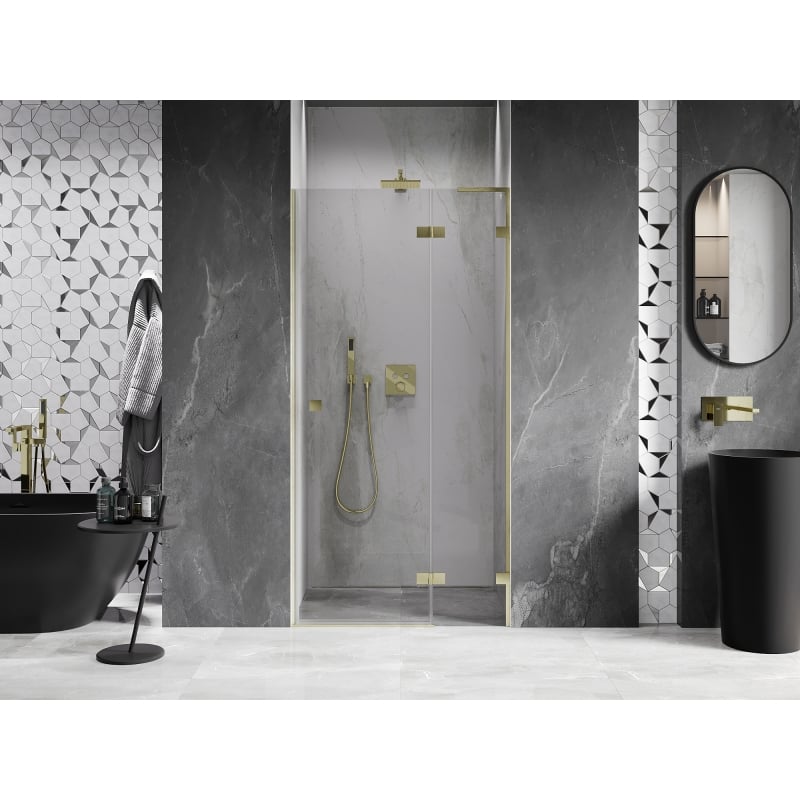 Mexen Lunar L Duschdrehtür rechts 80 cm, transparent, gold gebürstet - 834L-080-000-55-00-P
