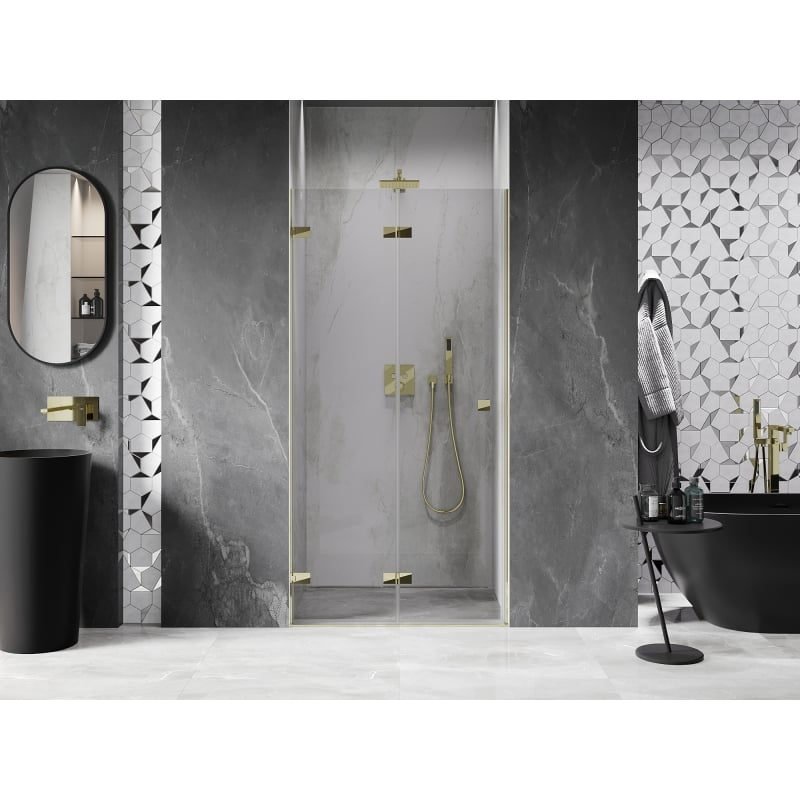 Mexen Lunar-F faltbare Duschtür links 65 cm, transparent, gold - 836-065-000-50-00-L