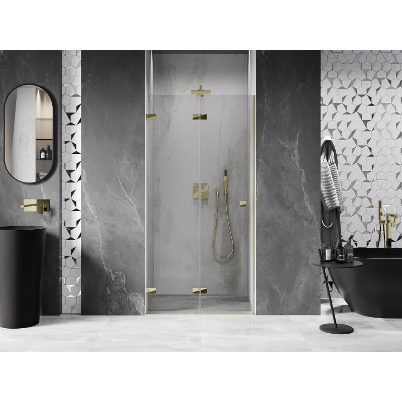 Mexen Lunar-F Klappduschabtrennung links 85 cm, transparent, gold - 836-085-000-50-00-L