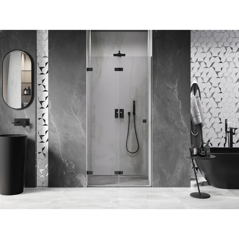 Mexen Lunar-F faltbare Duschabtrennung links 90 cm, transparent, schwarz - 836-090-000-70-00-L
