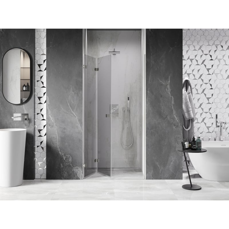 Mexen Lunar-F Klapptür-linke Duschkabine 75 cm, transparent, gebürsteter Nickel - 836-075-000-97-00-L