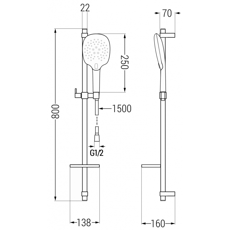 Mexen DQ22 verstellbares Duschset, Chrom - 785224581-00