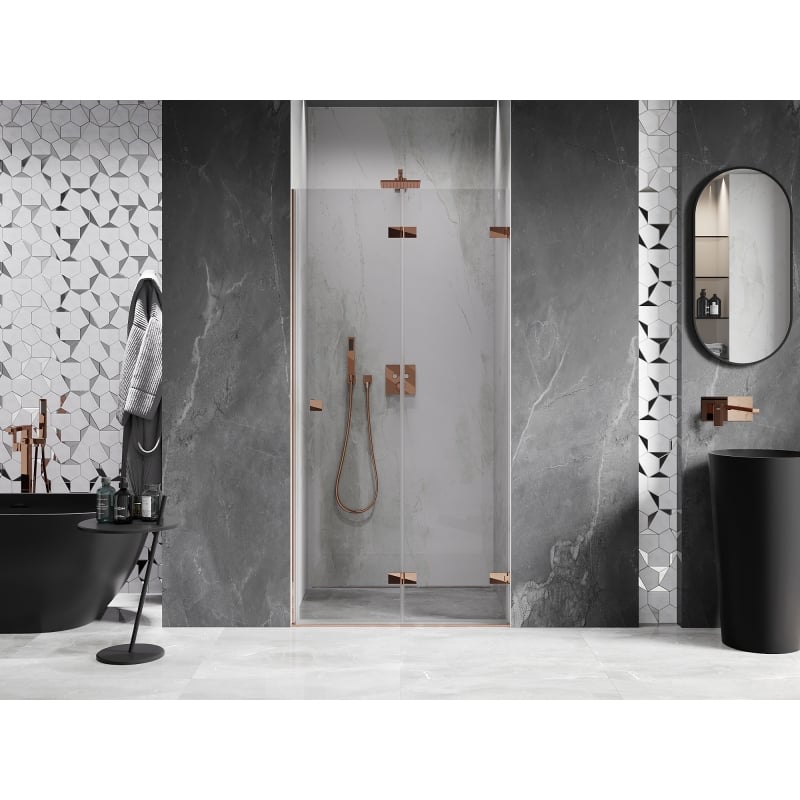 Mexen Lunar-F Falttür Duschabtrennung rechts 75 cm, transparent, Roségold - 836-075-000-60-00-P
